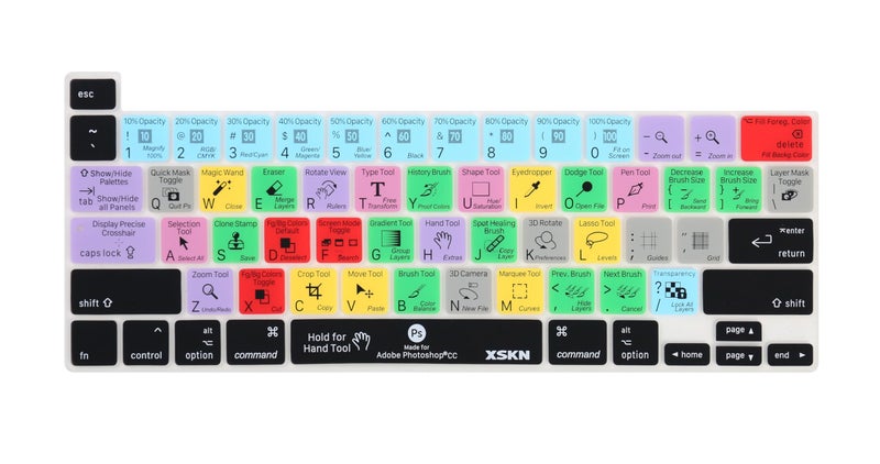XSKN Photoshop CC English Silicone Shortcuts Keyboard Cover Skin for 2019 New MacBook Pro 16 inch A2141 and 2020 New MacBook Pro 13.3 inch A2338 M1/A2251/A2289 with Touch Bar & Touch ID US Version - Image 1